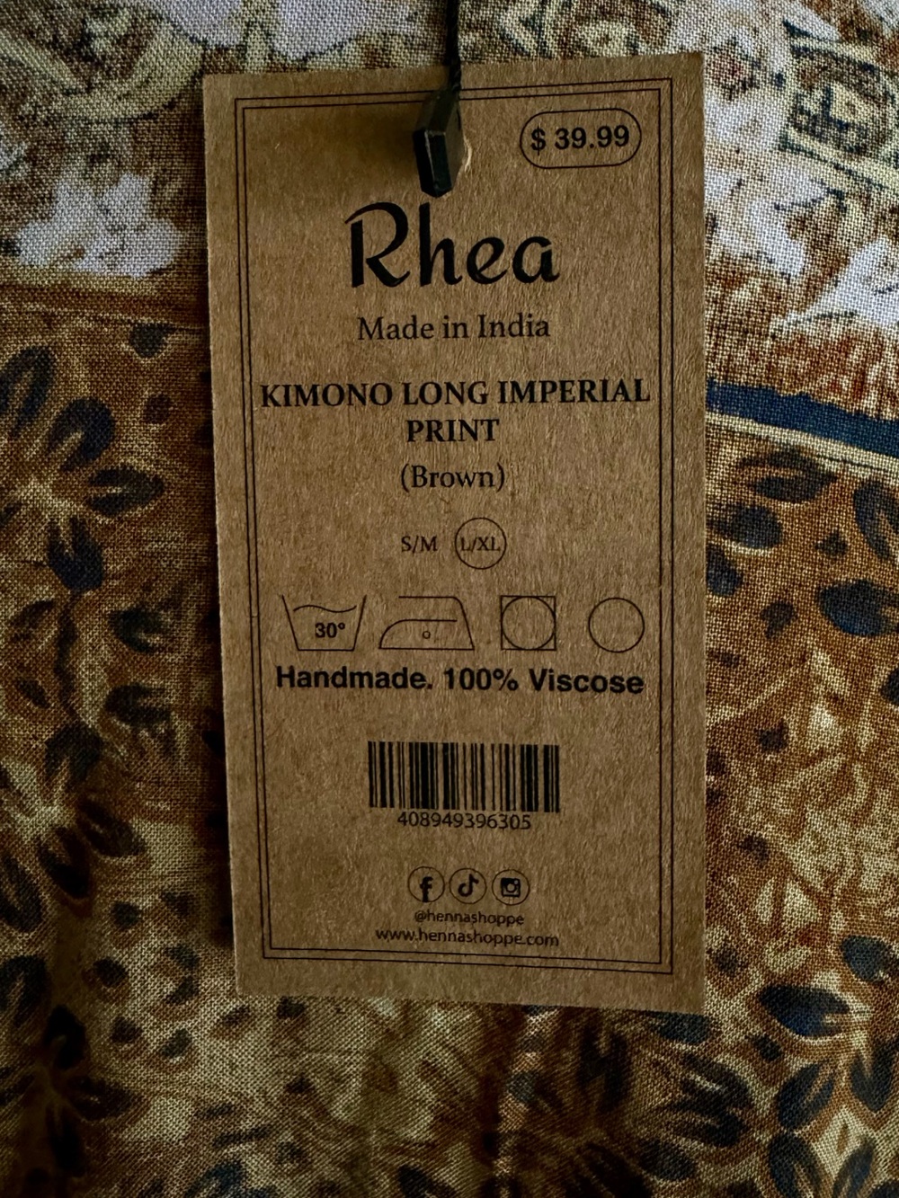 Kimono Long Imperial Print Brown- Rhea Fashion Size L-XL - Picture 7 of 8